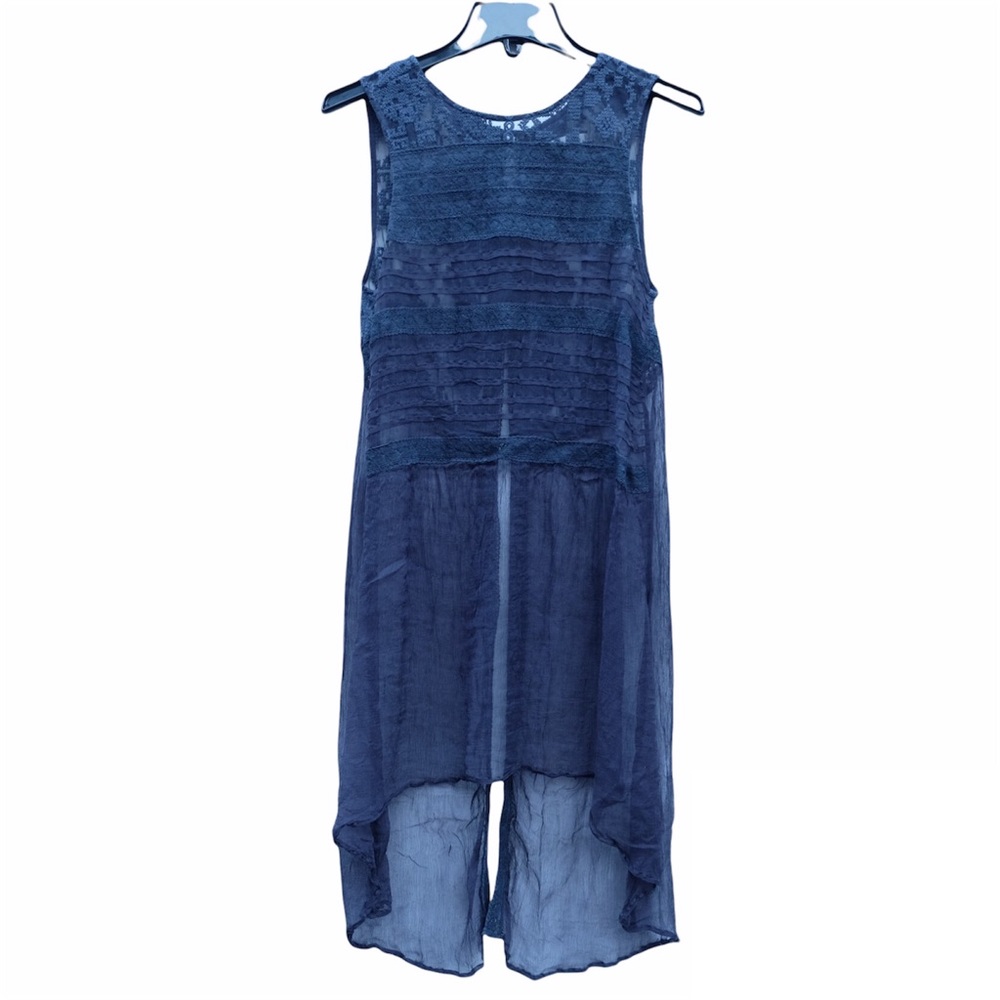 Willoy & Clay Navy Blue Sleeveless Light Thin See Through Crewneck Laced Dress S